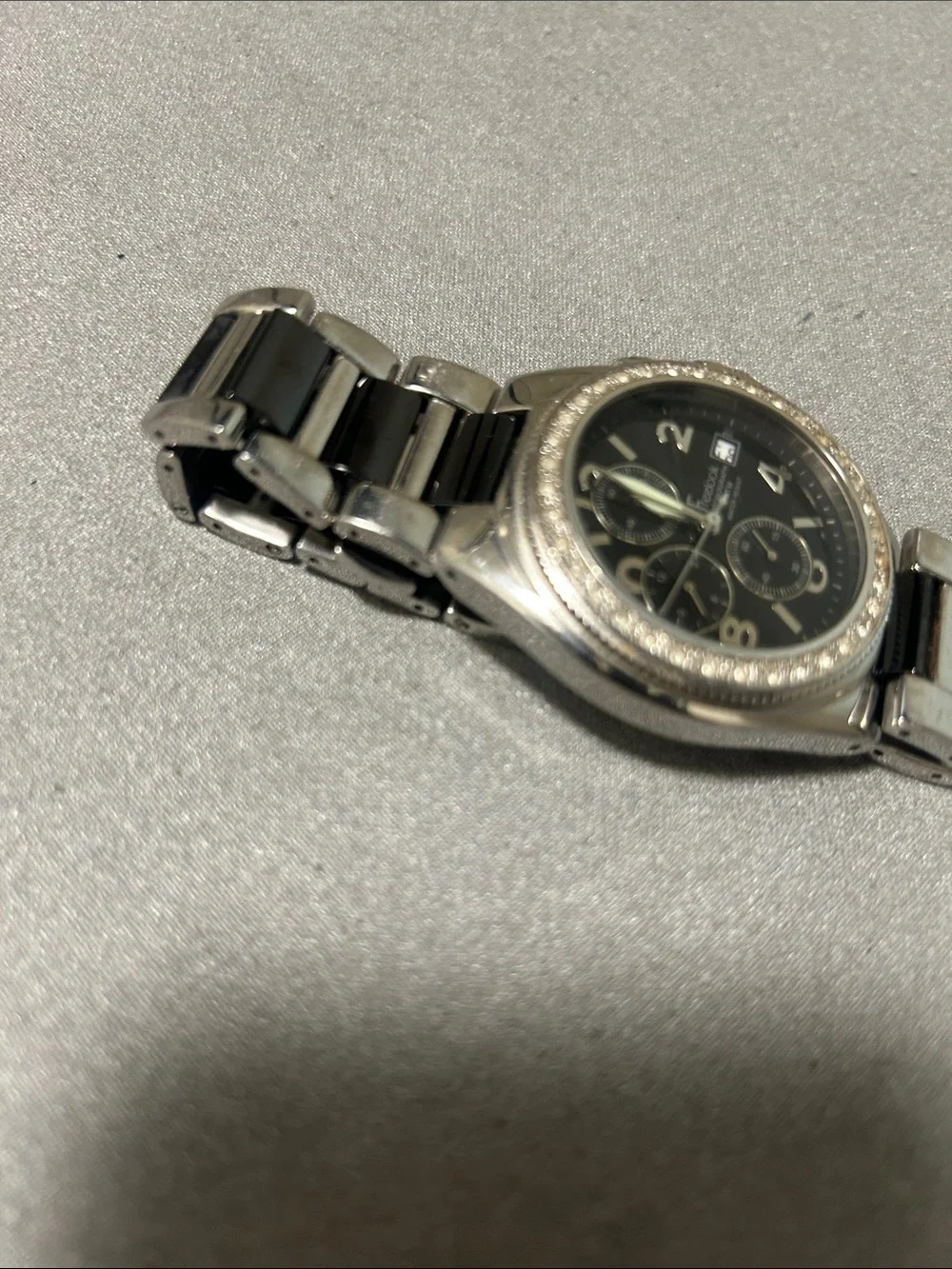 Men's Black Dial Silver-Tone Chronograph Watch